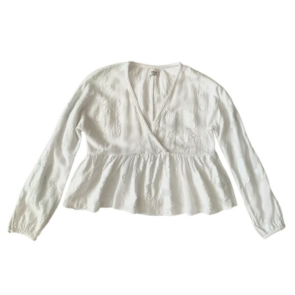 Wilfred Augustine Blouse Ruffled Peplum Cropped Sheer Floral Blouse Coquette - Picture 7 of 16